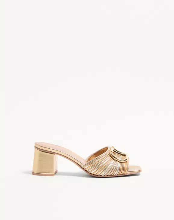 Valentino Metallic Vlogo Signature Slide Sandal With Cornely Embroidery 60Mm - Image 1